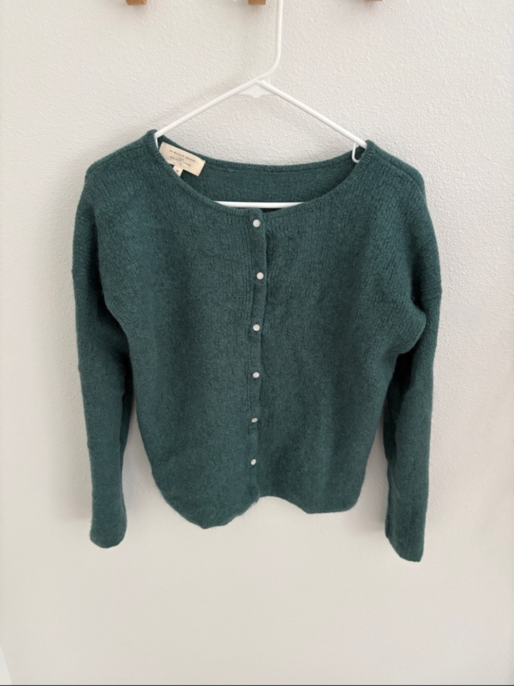 Sezane Teal Green Button-Front Knit Cardigan